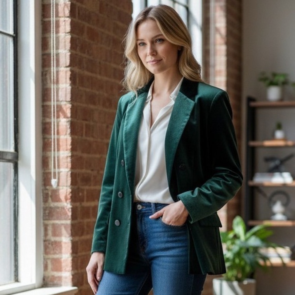 Bar III Velvet Blazer Womens XXL Green Double Breasted C10MFW7236 Holiday Party